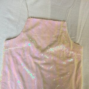 Lipsy Elegant White/Pink/Green Chameleon Sequined Dress